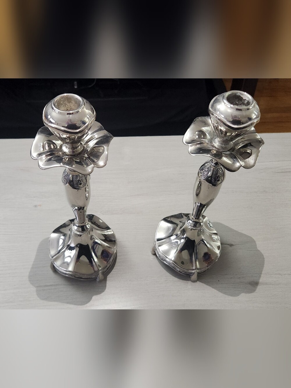 Silver Floral Stem Metal Candle Holders - Set of 2